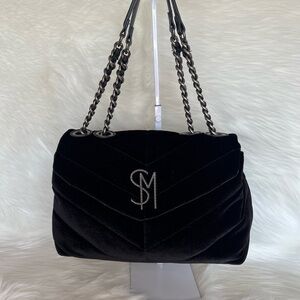 Steve Madden Black Quilted Velvet Chain Shoulder Bag